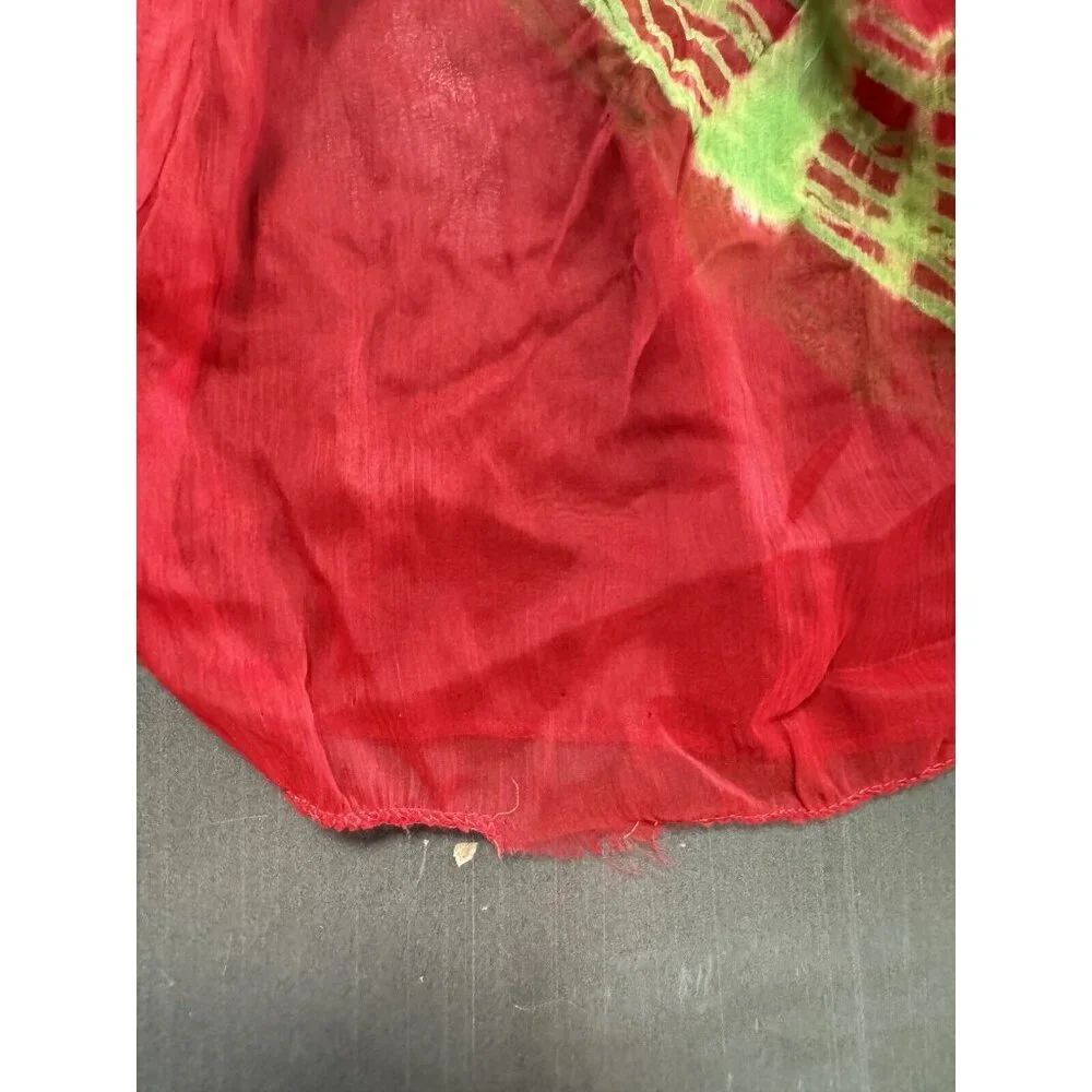 RaJ Red Green Sheer Silk‎ Tie Dye Rectangle Scarf Statement Scarf Lagenlook
